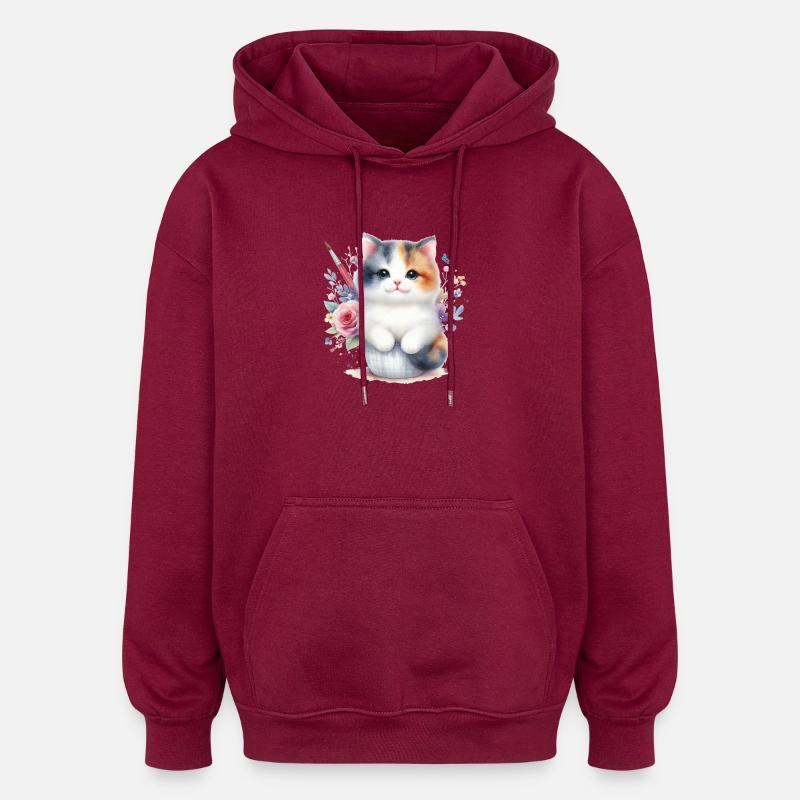Chat mignon - Sweat à capuche oversize unisexe - bordeaux