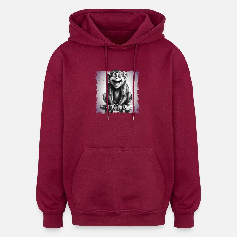 Affe lachend sitzt auf Hocker - Oversized Unisex Hoodie - Burgunderrot
