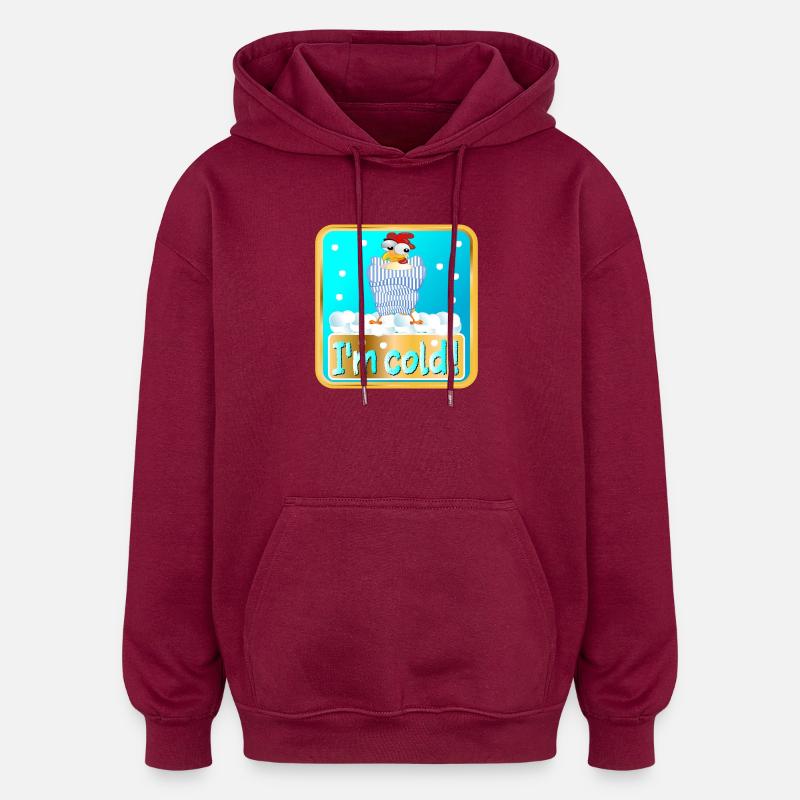 JEG ER KALD - VINTERKYLLING FJERFE - Oversized unisex-hettegenser - burgunderrød