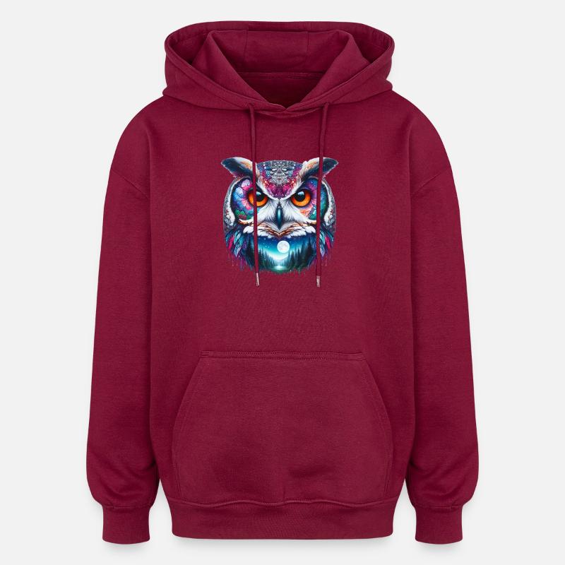 Eule - Oversized Unisex Hoodie - Burgunderrot