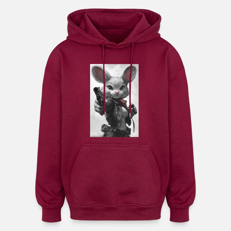 Actionhäschen im Lederjacke - Oversized Unisex Hoodie - Burgunderrot