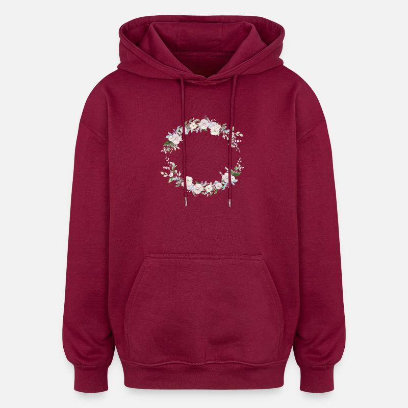 Spring Wreath - Personalizable - Oversized Unisex Hoodie - burgundy