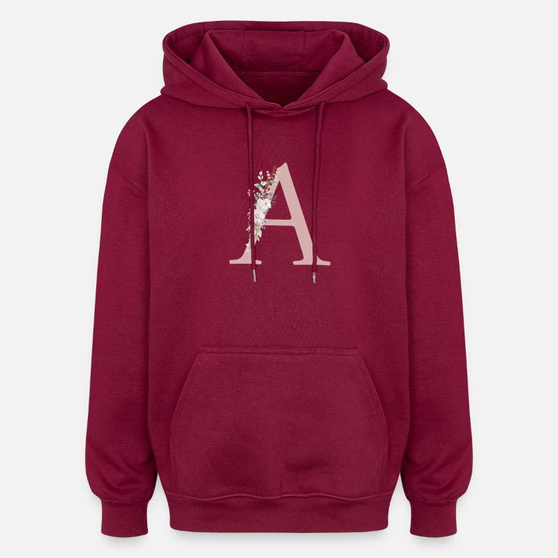 Un monogramme, floral, personnalisable - Sweat à capuche oversize unisexe - bordeaux