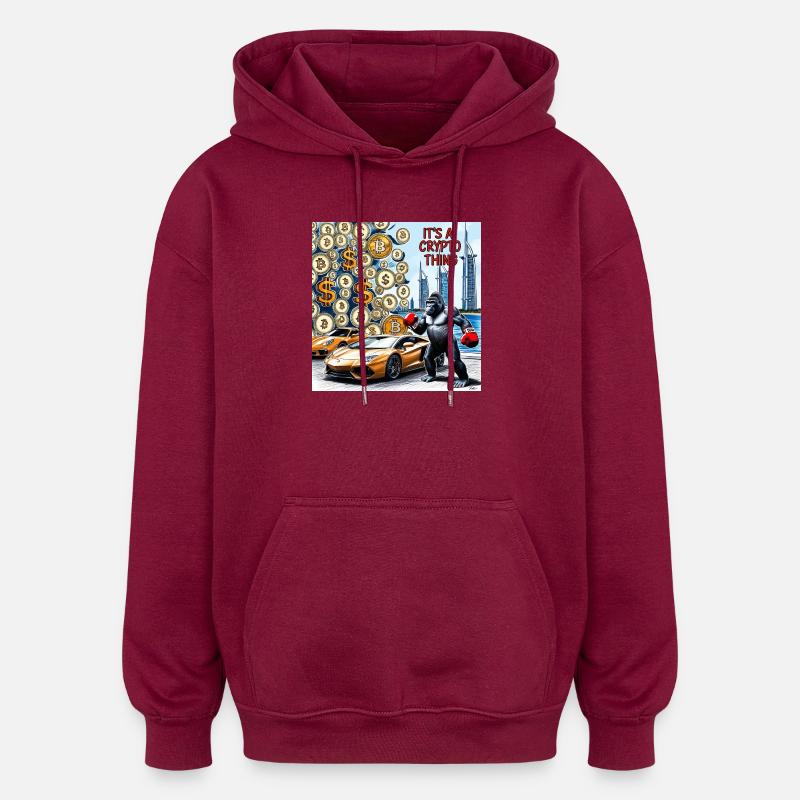 Krypto-Gorilla City Drive - Oversized Unisex Hoodie - Burgunderrot