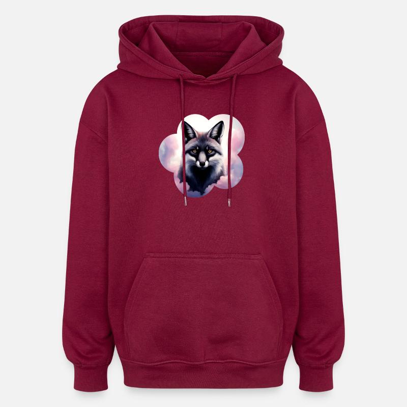 Pastellwolf im Wolkenhimmel - Oversized Unisex Hoodie - Burgunderrot