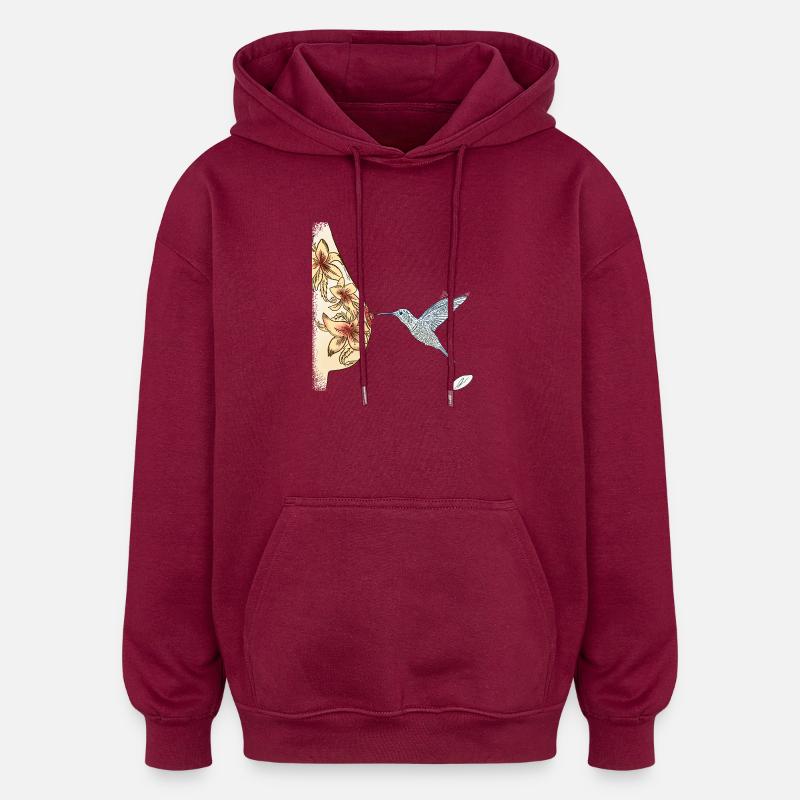 Kolibri - Oversized Unisex Hoodie - Burgunderrot