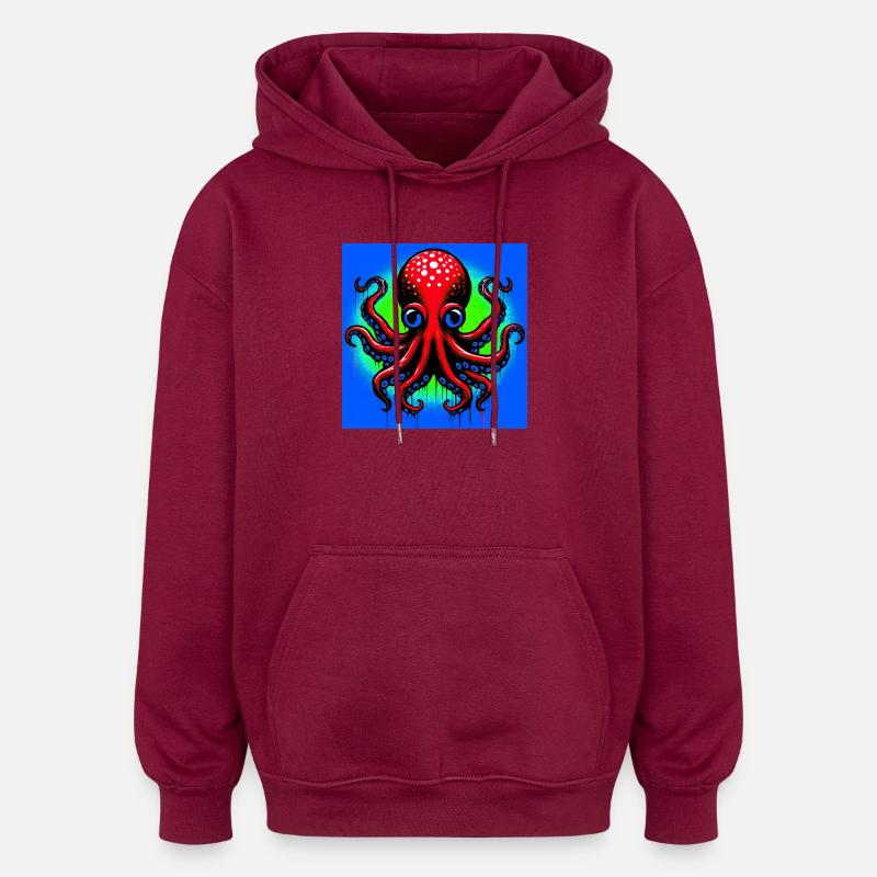 Octopus - Oversized Unisex Hoodie - burgundy