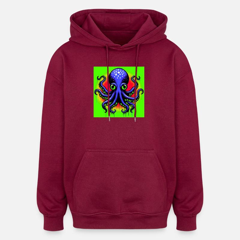 Octopus - Oversized Unisex Hoodie - burgundy