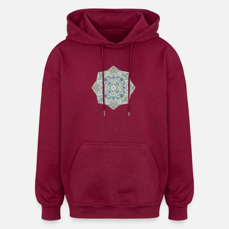 Coussin motif mandala géométrique - Sweat à capuche oversize unisexe - bordeaux