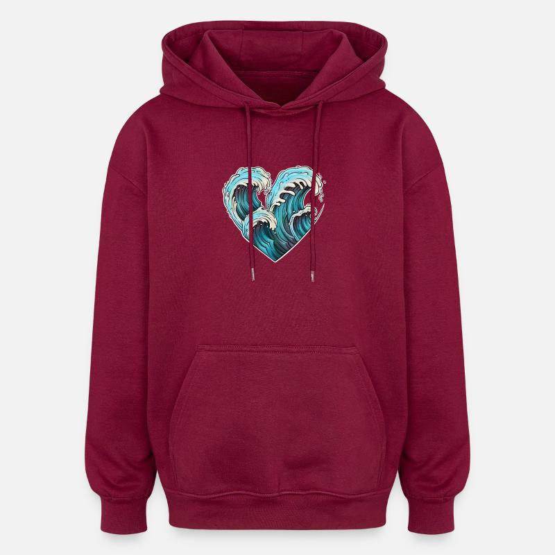 Illustration de cœur de vague - Sweat à capuche oversize unisexe - bordeaux
