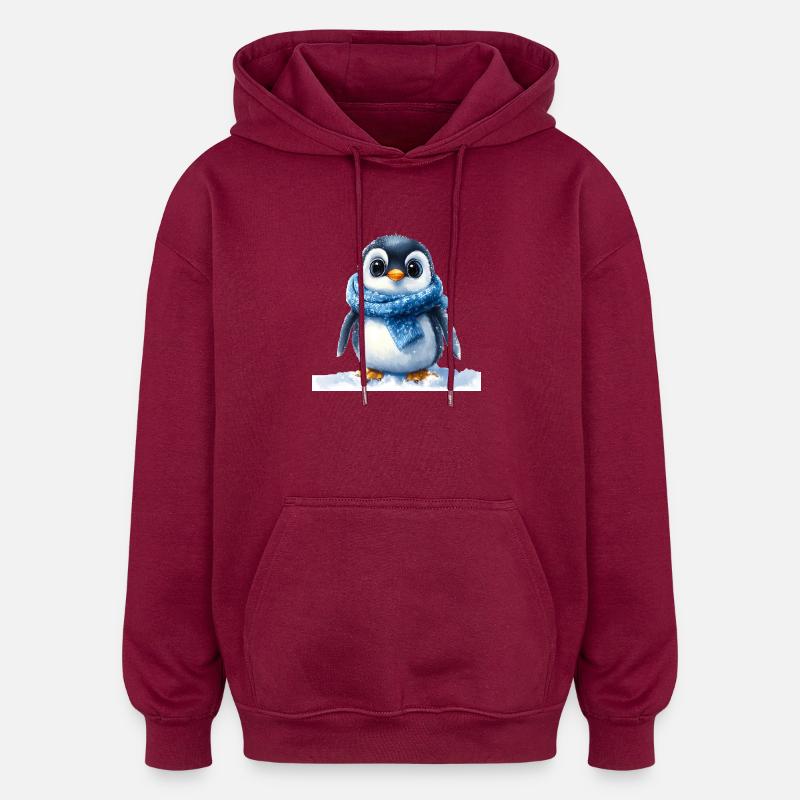Pingouin mignon avec accessoire d’hiver - Sweat à capuche oversize unisexe - bordeaux