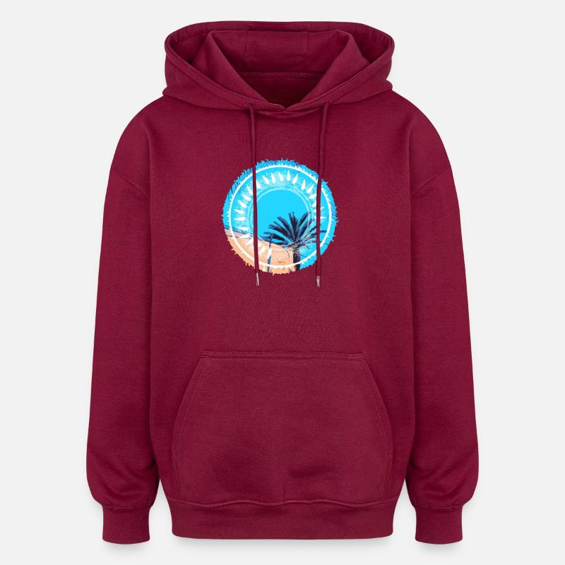 Paysage de plage tropicale - Sweat à capuche oversize unisexe - bordeaux