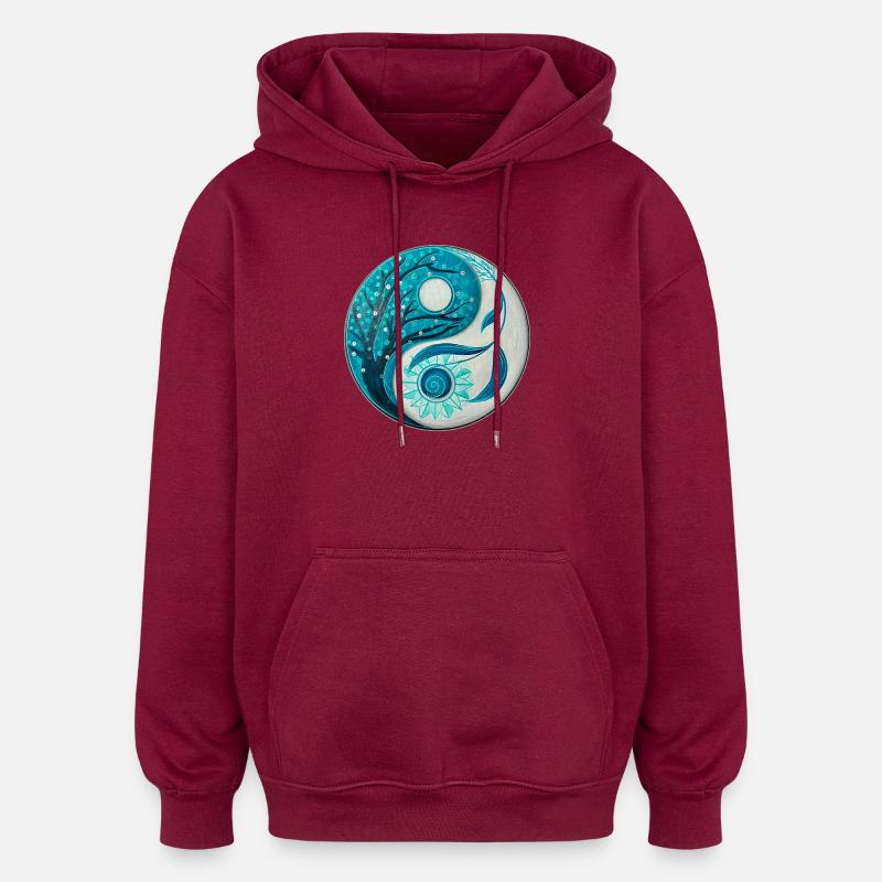 Yin Yang with Tree and Spiral - Oversized Unisex Hoodie - burgundy