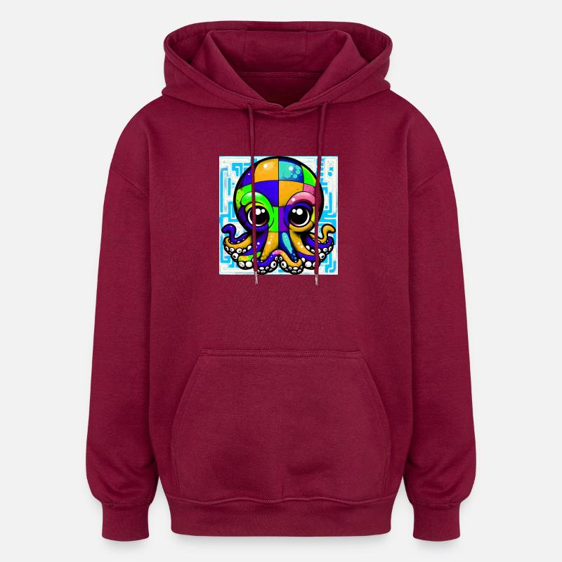 Krake - Oversized Unisex Hoodie - Burgunderrot