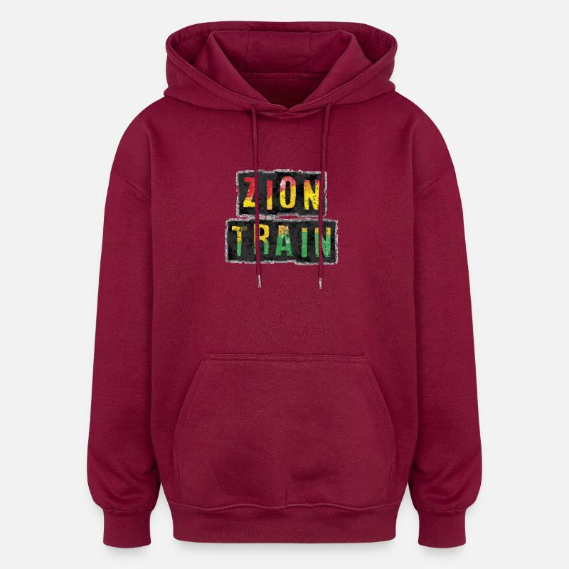 Vibrant ZION TRAIN Reggae Design - Oversized Unisex Hoodie - burgundy