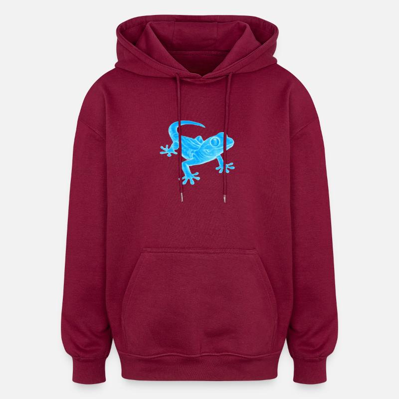 Blue Gecko Silhouette Pattern - Oversized Unisex Hoodie - burgundy