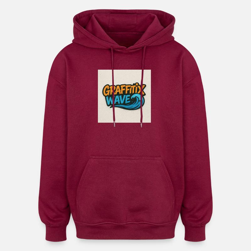 Graffitix Welle Graffiti Logo - Oversized Unisex Hoodie - Burgunderrot