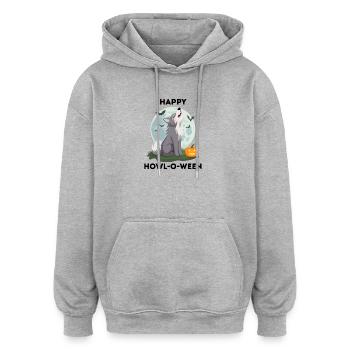 Happy Howl-o-ween – Jeu de mots sur le loup d’Halloween - Sweat à capuche oversize unisexe - bordeaux - Devant - Noah (186cm)