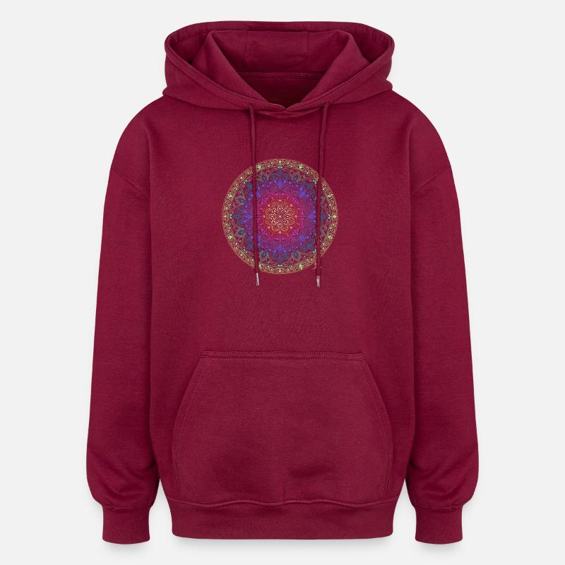 Fusion de mandala arc-en-ciel - Sweat à capuche oversize unisexe - bordeaux