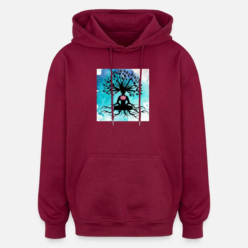 Baum des Lebens Yoga - Oversized Unisex Hoodie - Burgunderrot