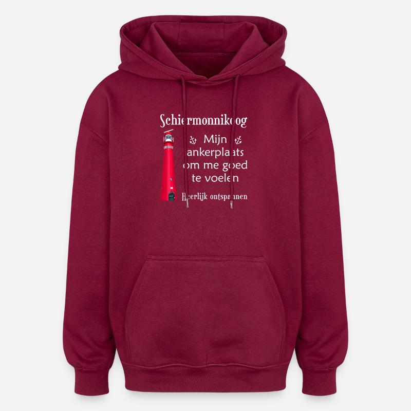 Schiermonnikoog Lighthouse Drawing Wellbeing - Oversized Unisex Hoodie - burgundy
