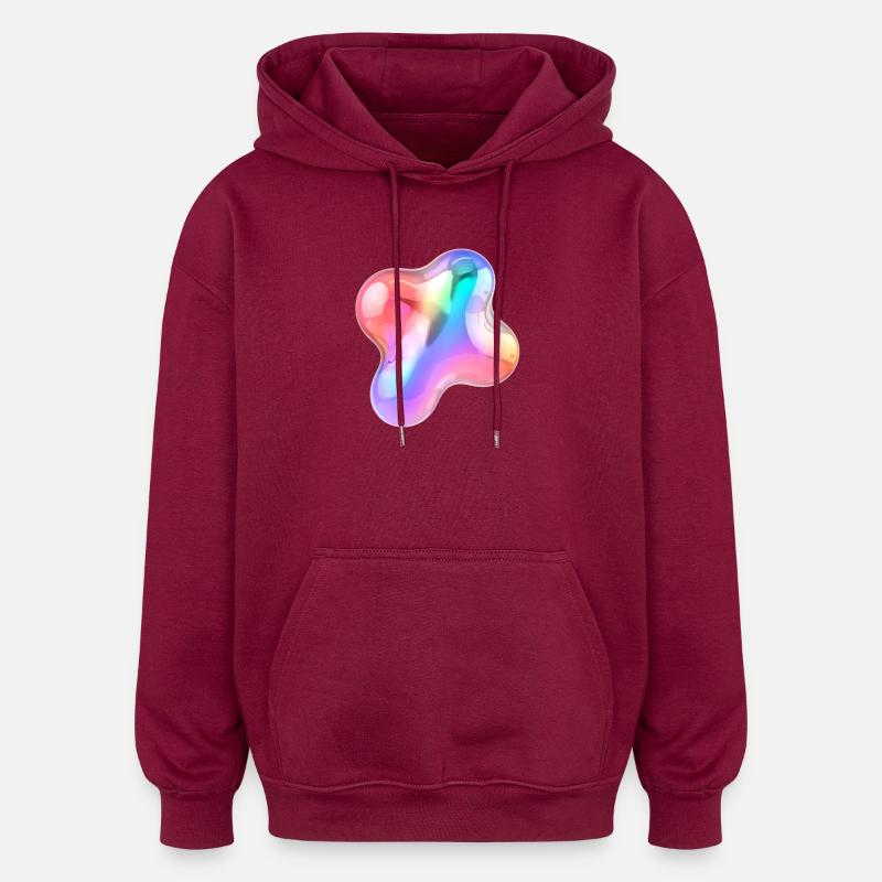 Rainbow Glossy Abstract Blob Design - Oversized Unisex Hoodie - burgundy