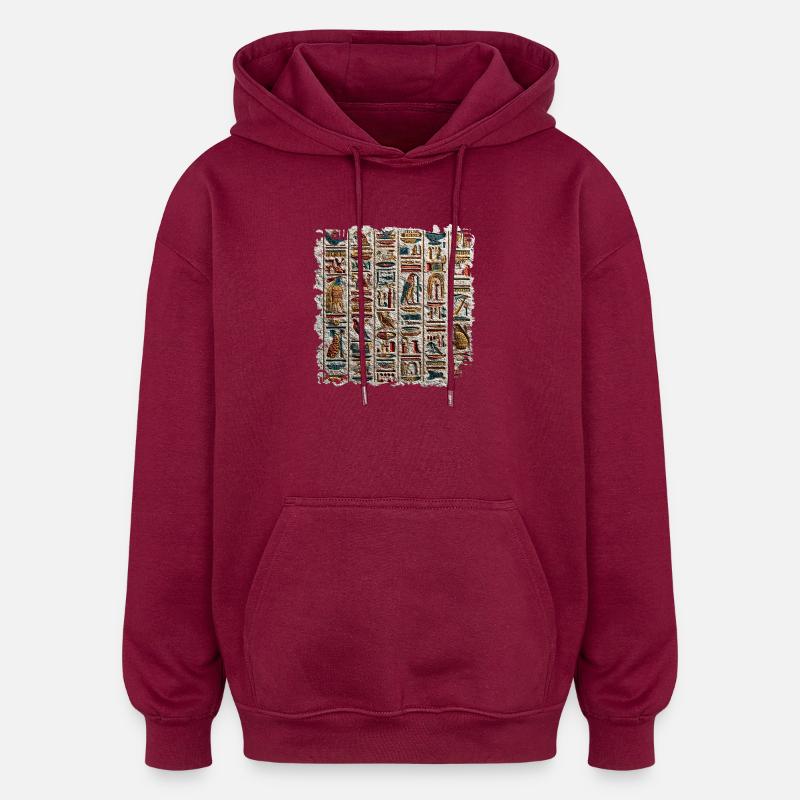 Hiéroglyphes égyptiens Relief en pierre - Sweat à capuche oversize unisexe - bordeaux
