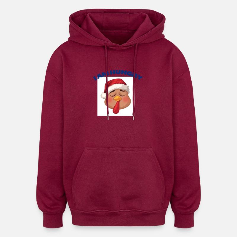 Dinde affamee Noël cartoon - Sweat à capuche oversize unisexe - bordeaux
