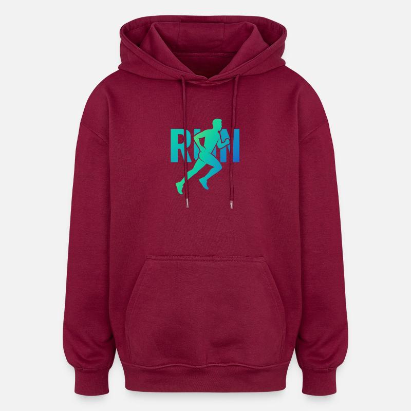 Dynamischer Läufer RUN - Oversized Unisex Hoodie - Burgunderrot
