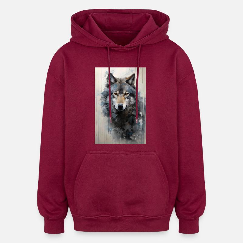 Illustration eines Wolfes - Oversized Unisex Hoodie - Burgunderrot