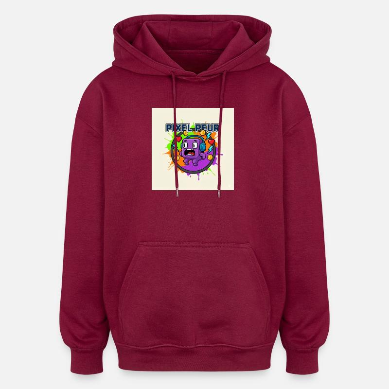 Pixel Peur Monstre Pixel Art - Sweat à capuche oversize unisexe - bordeaux