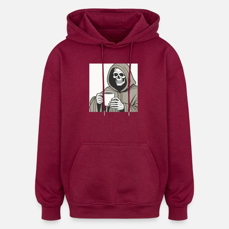Grim Reaper Hooded Skeleton Cup - Sweat à capuche oversize unisexe - bordeaux