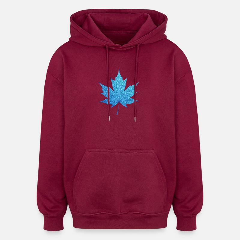 Geometric Blue Maple Leaf Print - Oversized Unisex Hoodie - burgundy