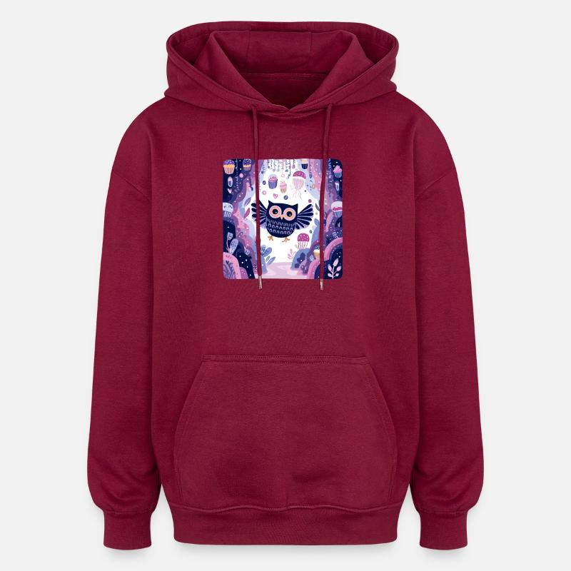 Nachtwald Eulenzauber - Oversized Unisex Hoodie - Burgunderrot