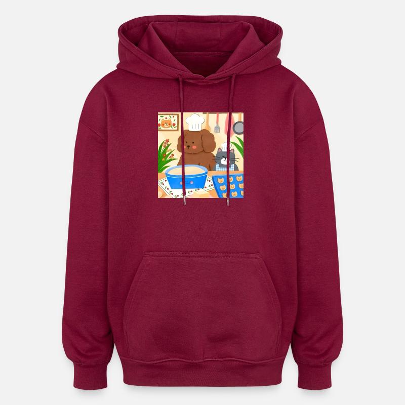 Niedliche Bäcker Illustration - Oversized Unisex Hoodie - Burgunderrot