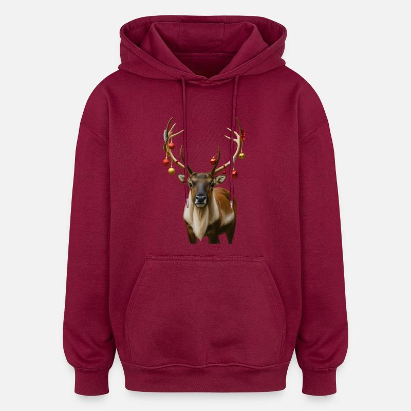 Renne Cerf de Noël - Sweat à capuche oversize unisexe - bordeaux