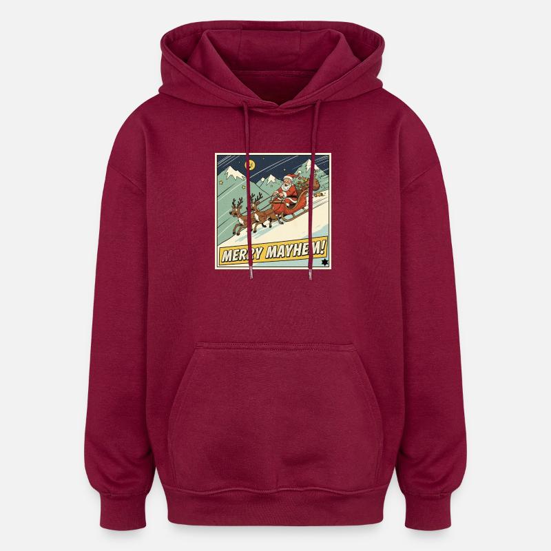 Tshirt Weihnachts Schlittenmayhem - Oversized Unisex Hoodie - Burgunderrot