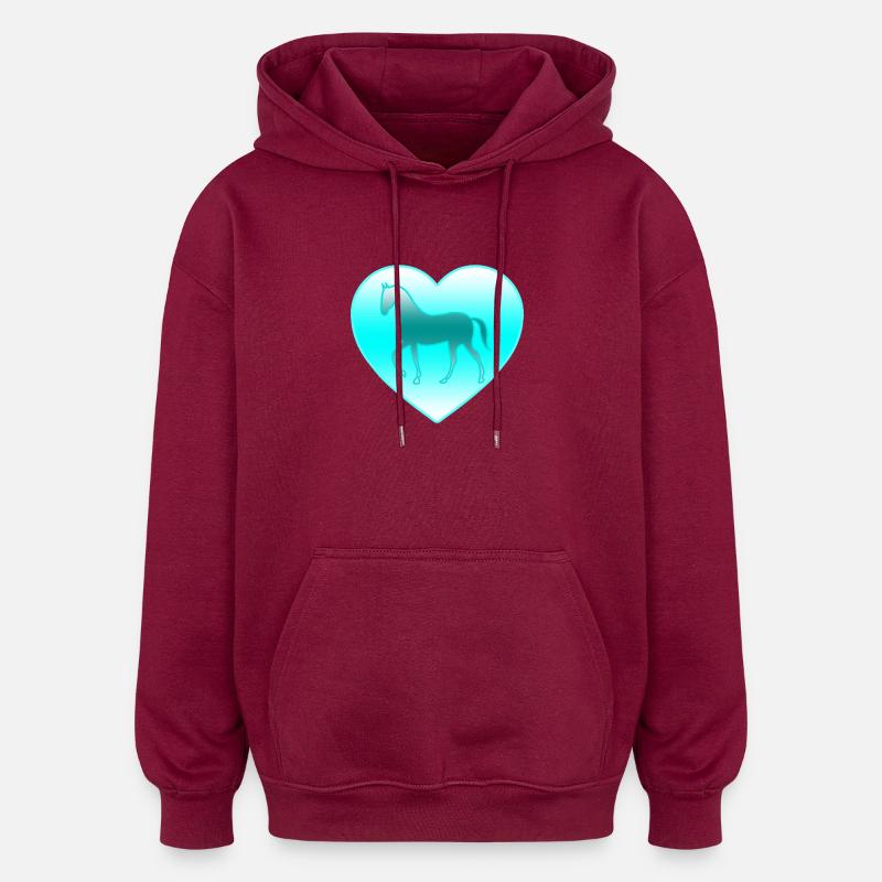 Chevaux - Sweat à capuche oversize unisexe - bordeaux