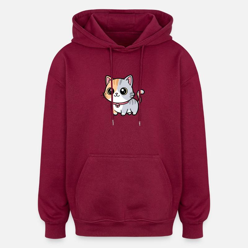 Calico Kitten Collar Charm - Oversized Unisex Hoodie - burgundy