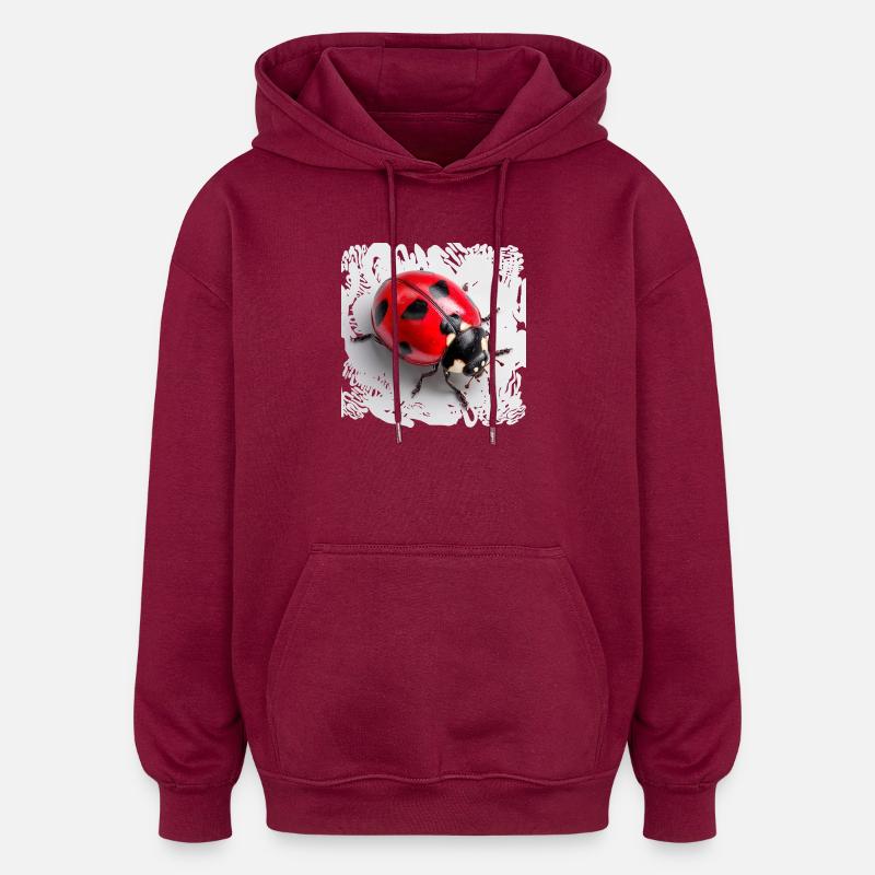 Red Ladybug Pattern Seven-Point - Oversized Unisex Hoodie - burgundy