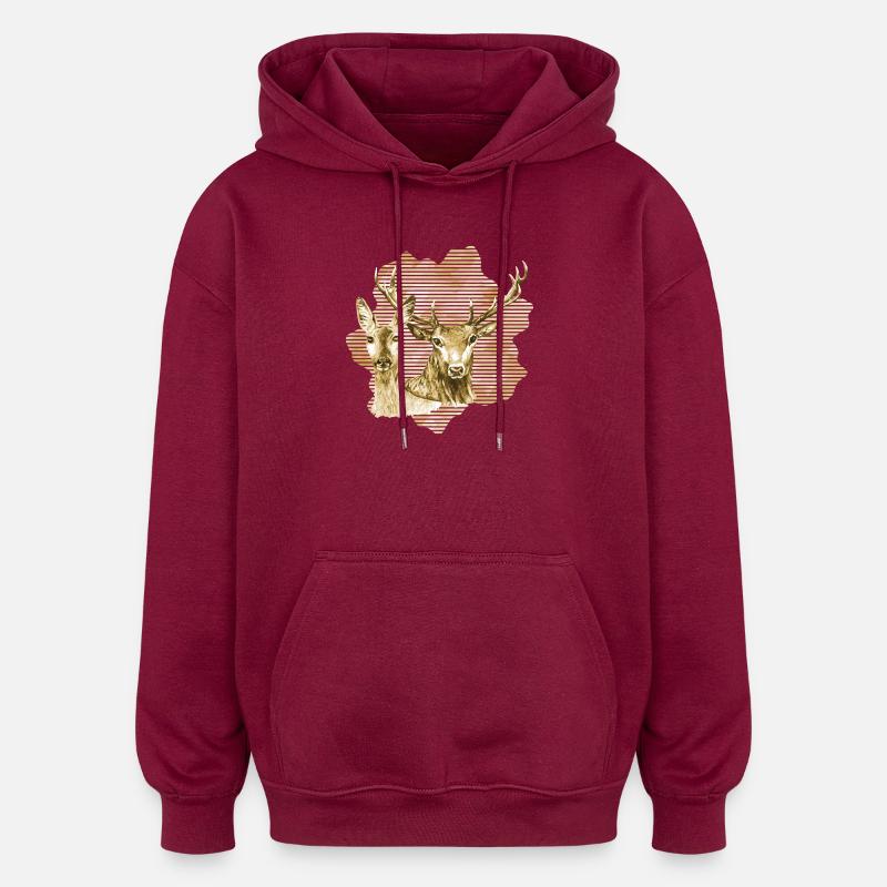 Rehe und Hirsche - Oversized Unisex Hoodie - Burgunderrot