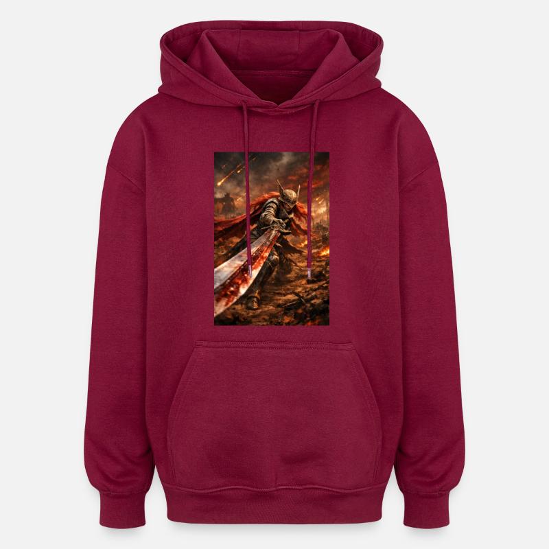Flammende Klinge Brennende Kriegerin - Oversized Unisex Hoodie - Burgunderrot