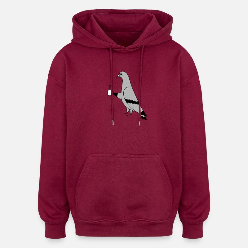 Pigeon with Coffee – Illustration minimale - Sweat à capuche oversize unisexe - bordeaux
