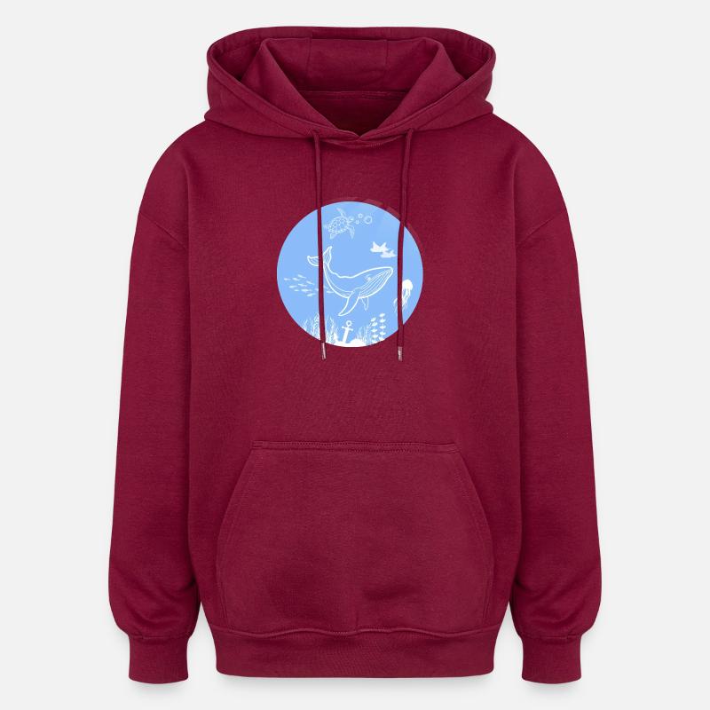 Monde sous-marin - Sweat à capuche oversize unisexe - bordeaux