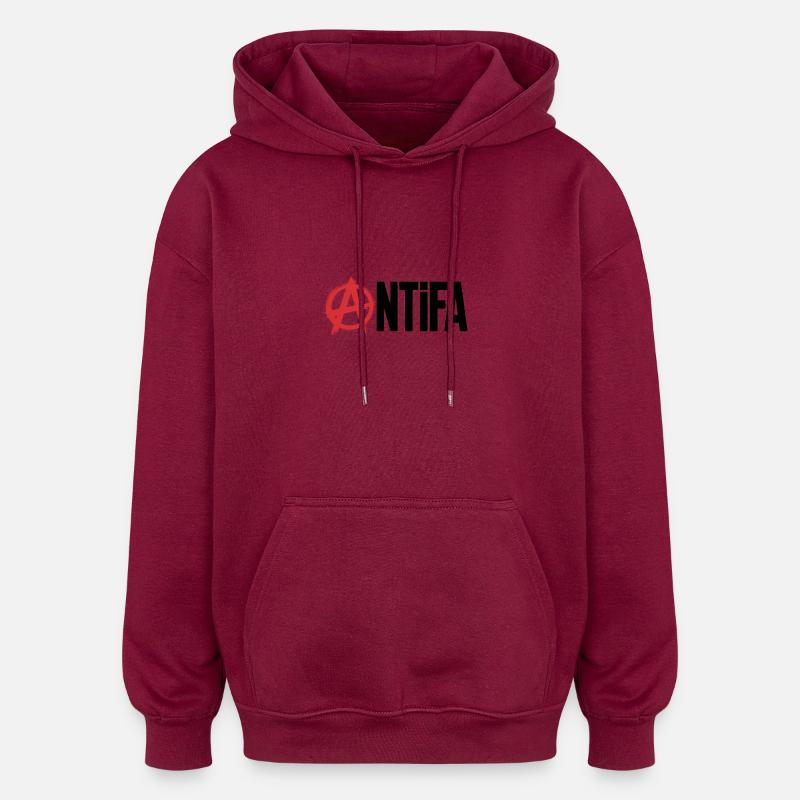 Anarchy Antifa - Antifascists Tee - Oversized Unisex Hoodie - burgundy