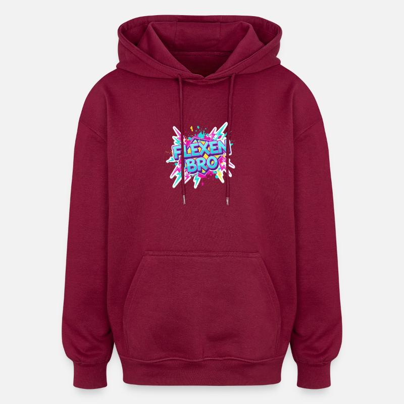 Flexen Bro Graffiti Logo - Oversized Unisex Hoodie - Burgunderrot