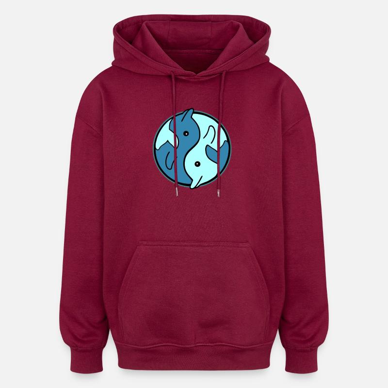 Conception du cercle YinYang des dauphins - Sweat à capuche oversize unisexe - bordeaux