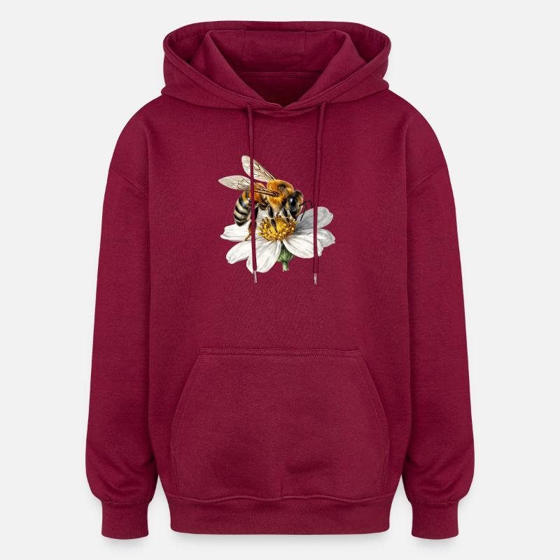 Abeille sur fleur blanche - Sweat à capuche oversize unisexe - bordeaux
