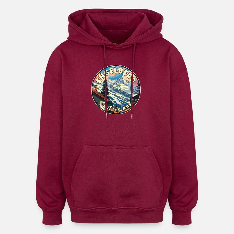 Découvrez Alpine Engelberg en Suisse - Sweat à capuche oversize unisexe - bordeaux