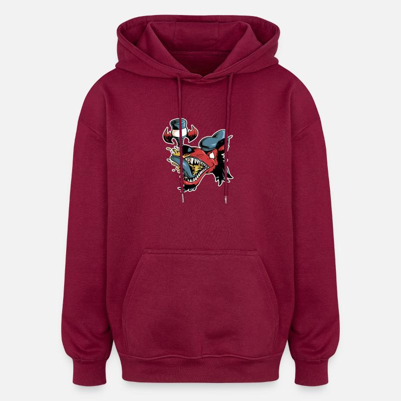 Wolf and flying beer - Oversized Unisex Hoodie - burgundy